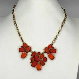 Kate Spade NY Red Orange Gold Tone Statement Bib Necklace Adjustable 16-19in